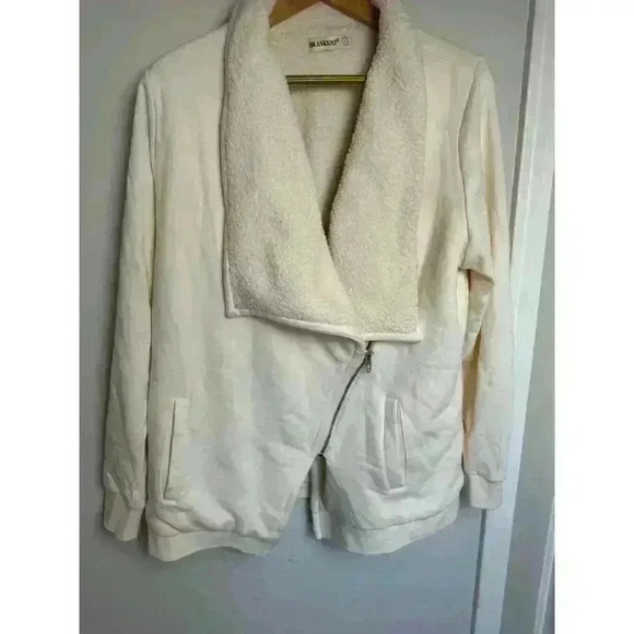 EUC Blank NYC Sherpa Cream zip cardigan sweater jacket Size L Cozy Thick Sherpa - Picture 2 of 7